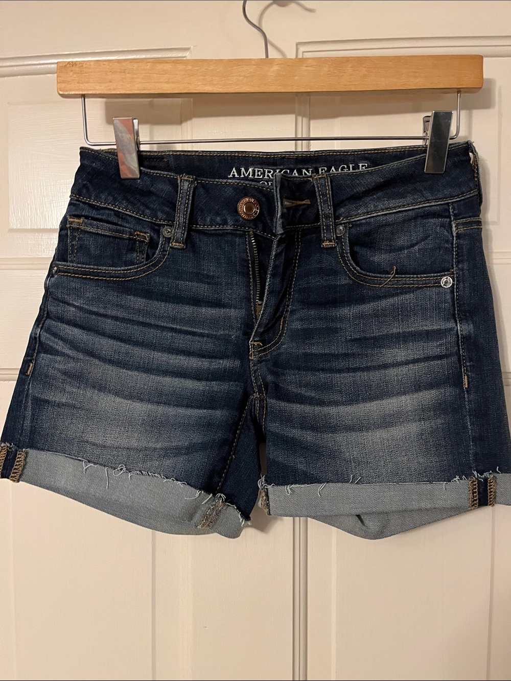 American Eagle Outfitters Dark Indigo Rolled Hem Denim Shorts